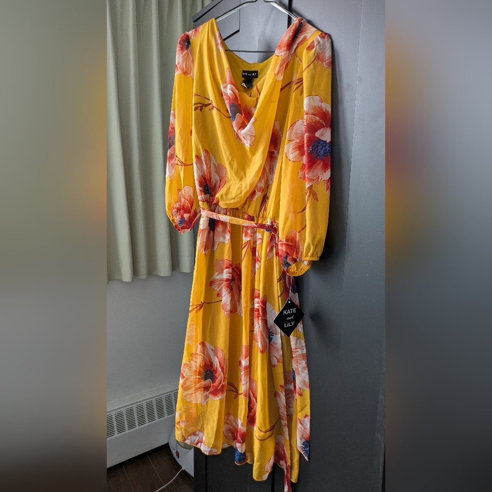 Kate And Lilly Vibrant Yellow Floral Dress